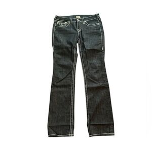 True Religion Black Flare Jeans with White Contrast Stitching